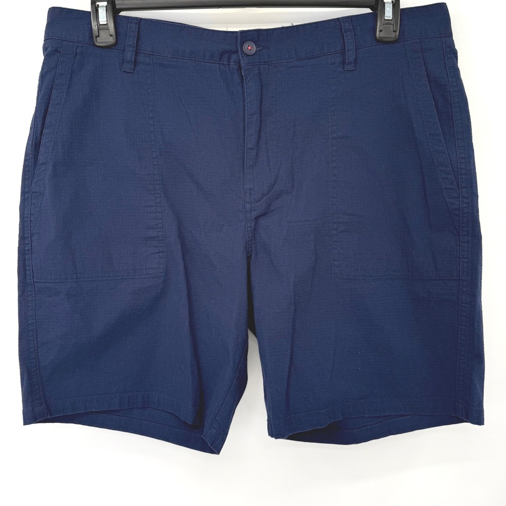 Kahala Shorts Men 36 Navy Blue Cotton Ripstop Stretch Palm Tree Casual
